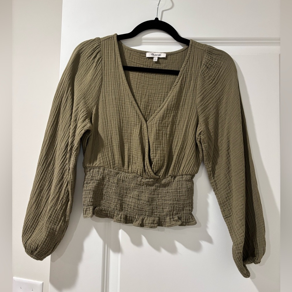Madewell green long sleeve top size XS